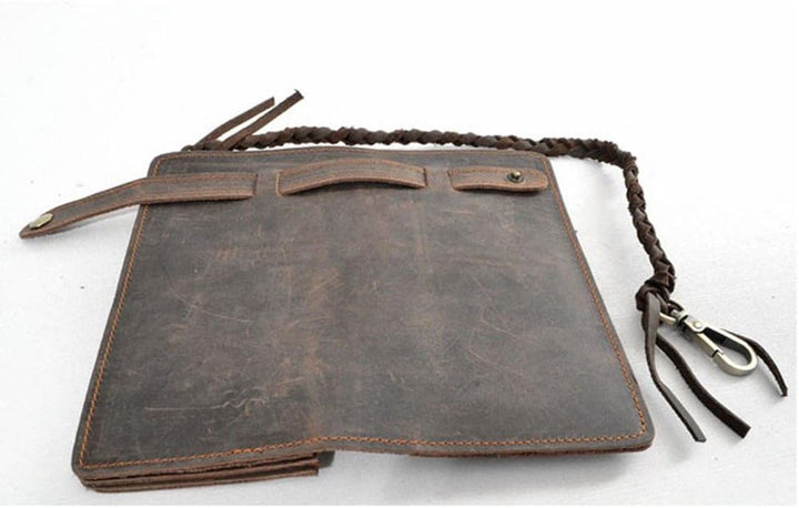 RS Herren-Geldbörse mit Kette, Leder, lang, Bifold Trucker, Vintage, Biker, Geldklammer mit Reissver