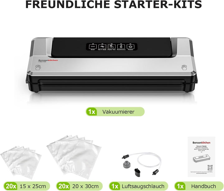 Bonsenkitchen Vakuumiergerät, Vakuumierer Folienschweissgerät für Sous Vide Kochen und Lebensmittel