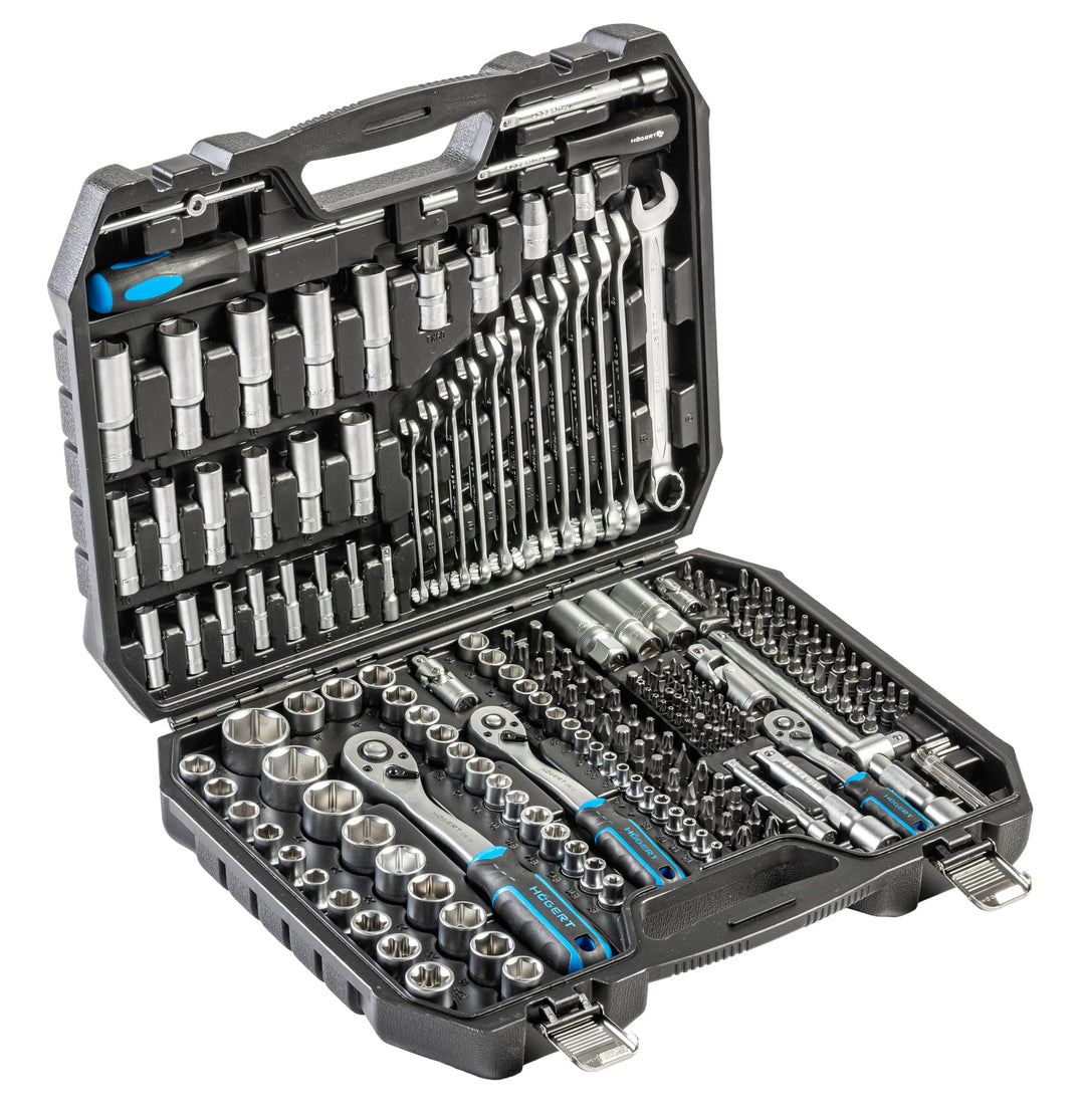 Högert Technik Werkzeugsatz 222-tlg., Steckschlüssel- und Bitsatz 1/4" & 3/8" & 1/2", CRV-Stahl, Gab