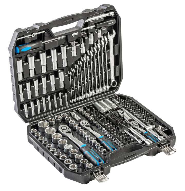 Högert Technik Werkzeugsatz 222-tlg., Steckschlüssel- und Bitsatz 1/4" & 3/8" & 1/2", CRV-Stahl, Gab