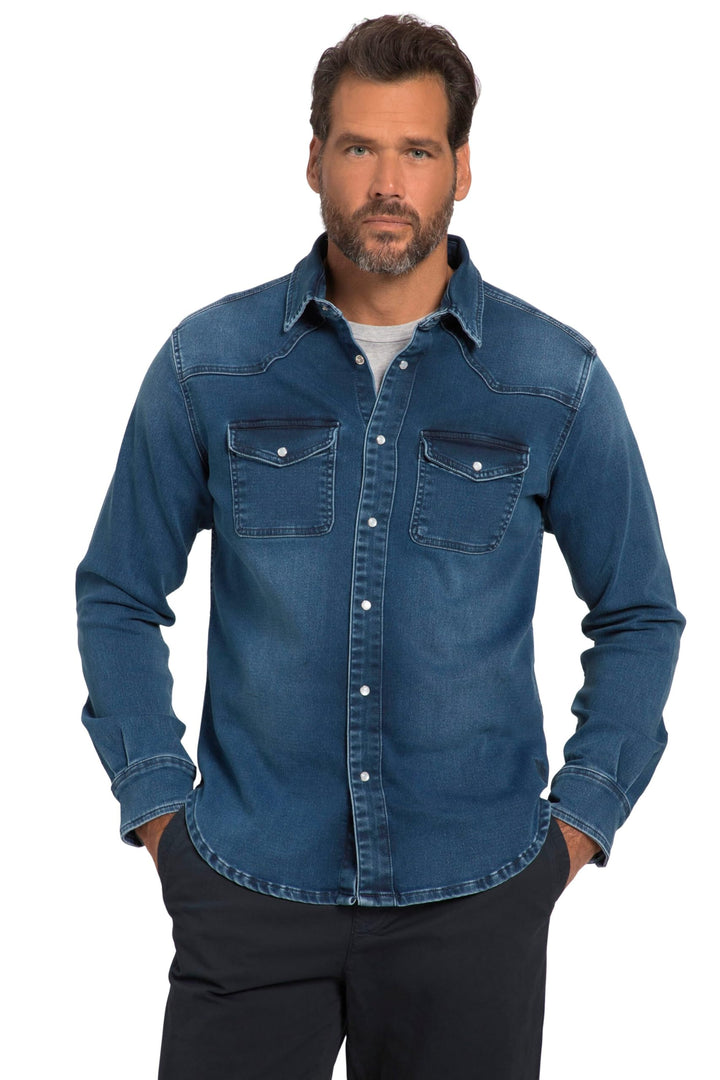 JP 1880 Herren grosse Grössen Übergrössen Menswear L-8XL Jeanshemd, FLEXNAMIC®, Denim, Langarm, Kent