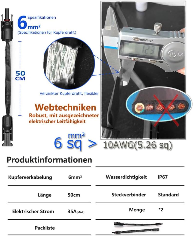 Super Flachkabel,1paar Solar Fensterdurchführung Flach 0.5m Flexibel Kabel IP67 Stecker auf Buchse A