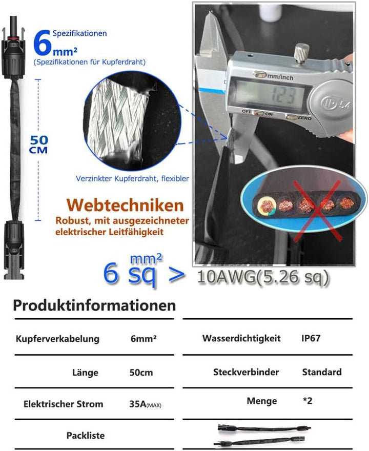 Super Flachkabel,1paar Solar Fensterdurchführung Flach 0.5m Flexibel Kabel IP67 Stecker auf Buchse A