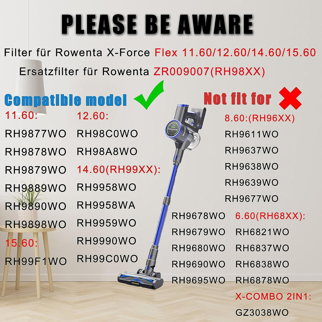 HEPA Filter für Rowenta X-Force Flex 11.60 / X-Force Flex 14.60/15.60 Akku-Staubsauger ，Filter Ersat
