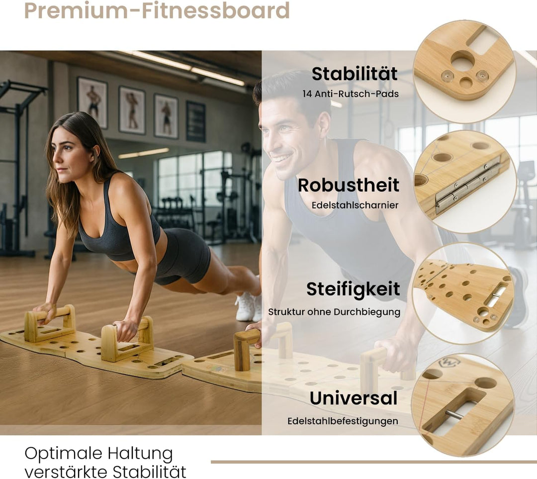 Amplitude – Premium Liegestützbrett (Push up Board) aus Bambus für Home gym – Klappbar & robust – in