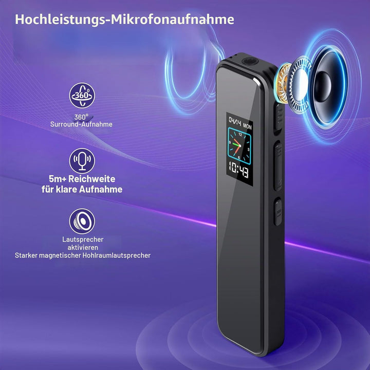 64GB Digitales Diktiergerät mit Sprachsteuerung – Mini Audio Recorder, Aufnahmegerät mit Wiedergabe,