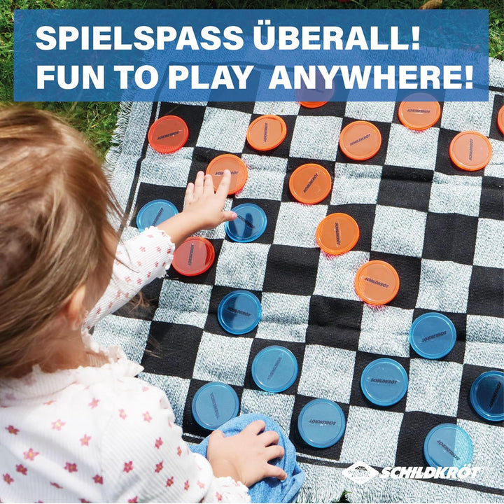 Schildkröt® Spielteppich 3 in 1 Spielfeld, XXL Dame, Tic Tac Toe und 4 Gewinnt, mit 24 Spielsteinen,