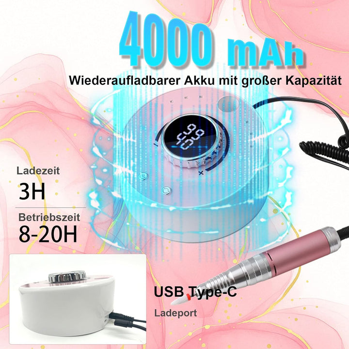 Professionelle Nagelfräser / Nagelfeile mit bürstenlosem Motor, 40000 U/min Akku Nagel-Schleifgerät
