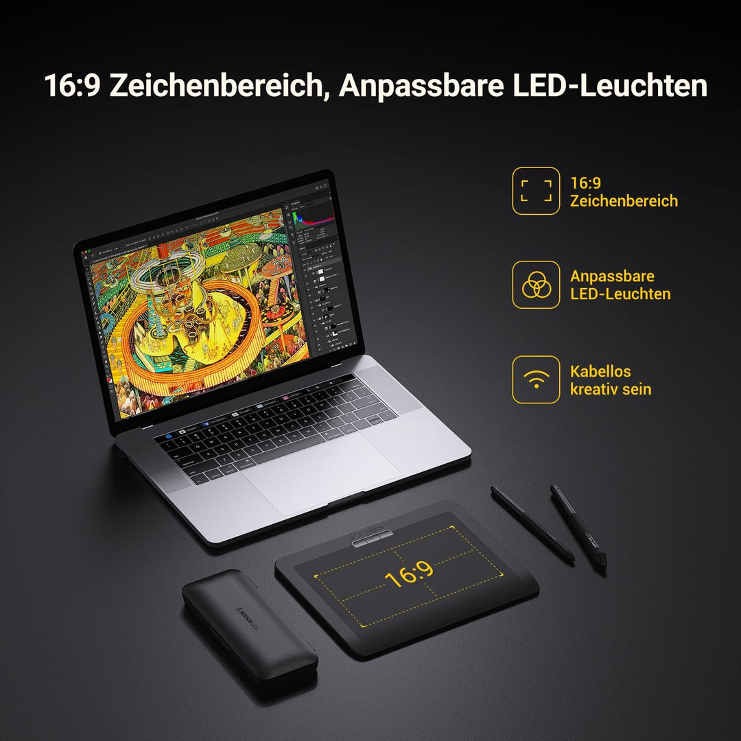 XENCELABS Grafiktablett Wireless Zeichentablett, Ultradünnes Tragbares Kabelloses Stifttablett mit 2