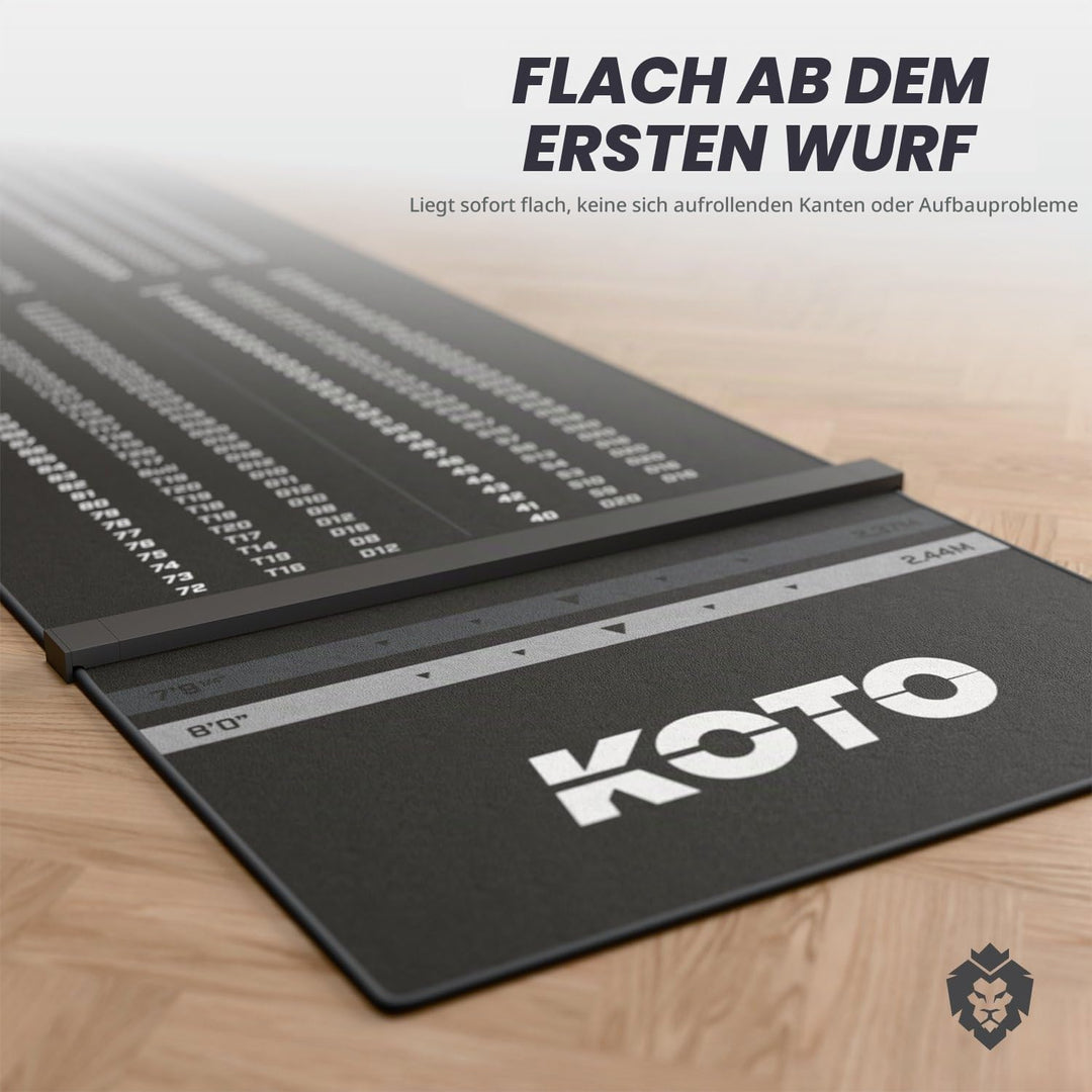 KOTO - Dartteppich Mit Abwurflinie Checkout 285 x 80 cm, Dartmatte, Score Indikator, rutschfeste Dar