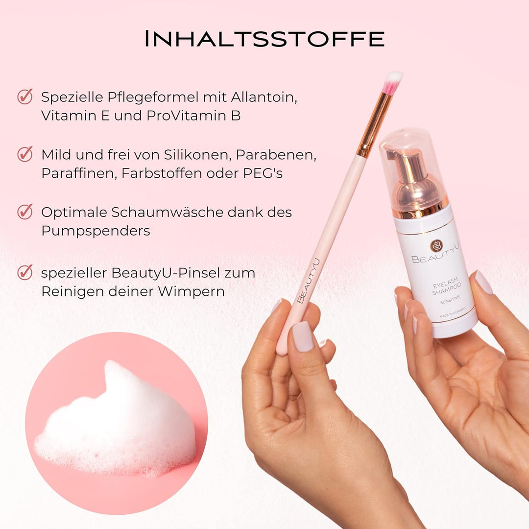 Eyelash Shampoo Sensitive mit Reinigungsbürste I Wimpernshampoo mit Allantoin & Pro-Vitamin B I Entf