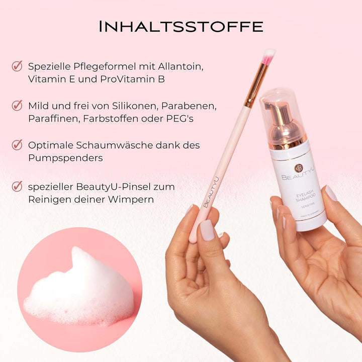 Eyelash Shampoo Sensitive mit Reinigungsbürste I Wimpernshampoo mit Allantoin & Pro-Vitamin B I Entf
