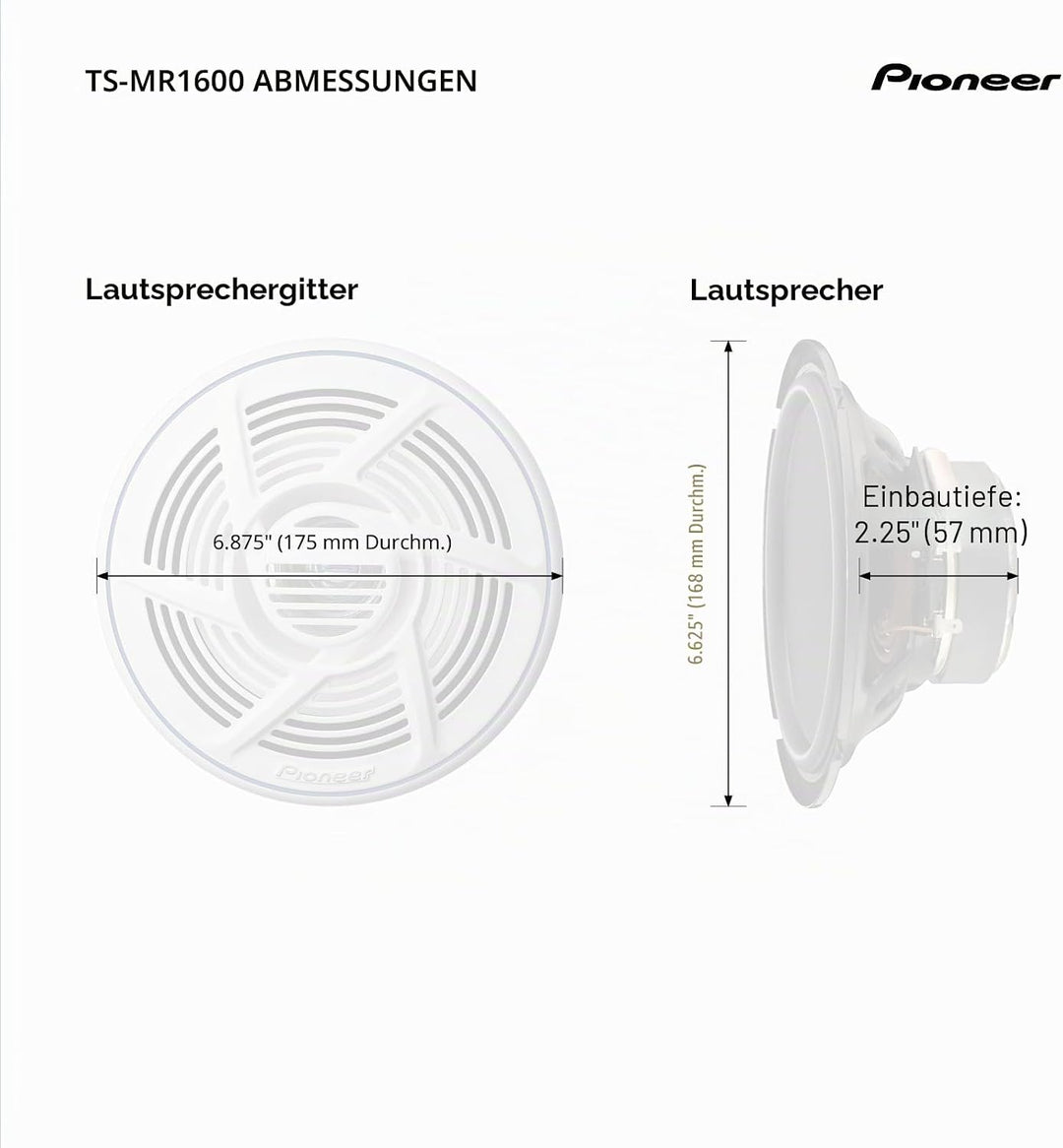 Pioneer TS-MR1600 Marinetauglicher Doppelkonus Outdoor Lautsprecher (100 W), 16 cm, Eingangsnennleis