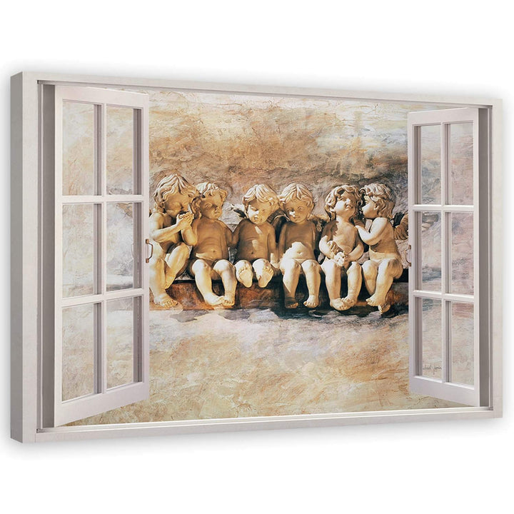 Feeby Leinwand Bilder - Fensterblick Natur- 120x80 cm- Deko Wohnzimmer - Wandbilder Schlafzimmer - D
