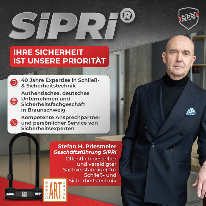 SIPRI® Fahrradschloss mit Alarm 120 dB | Gehärtetes Bügelschloss für E-Bike | E-Scooter & Motorrad |