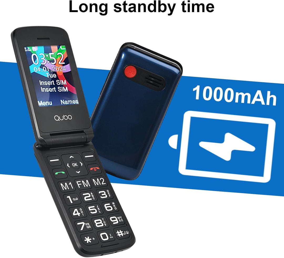 Qubo Flip Handy für Senioren GSM, Handy für Senioren, 2,4" Display, Lautstärke hoch, SOS-Funktion, D