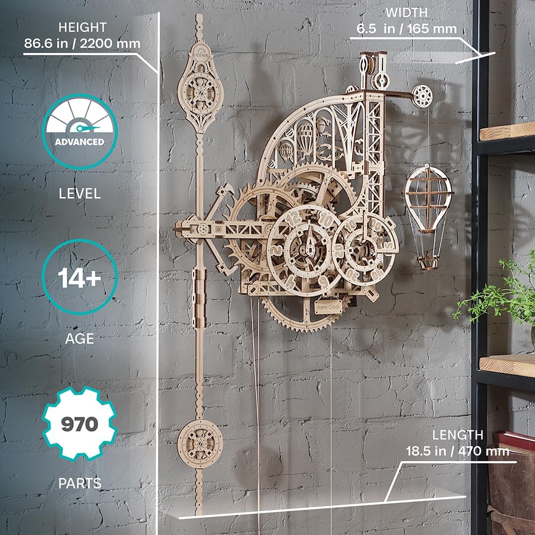 UGEARS Aero Uhr 3D Puzzle - Pendeluhr Aero Clock - Modellbau 3D Holzpuzzle Holzbausatz - Modellbausa