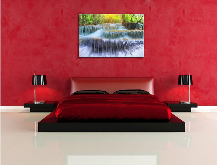 Pixxprint Schöner Wasserfall im Regenwald Kunst Buntstift Effekt, Format: 100x70 auf Leinwand, 100x7