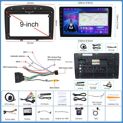 Podofo Autoradio für Peugeot 308/408 2007-2015 mit Wireless Carplay Android Auto, 8 Core, 4+64G, 9"