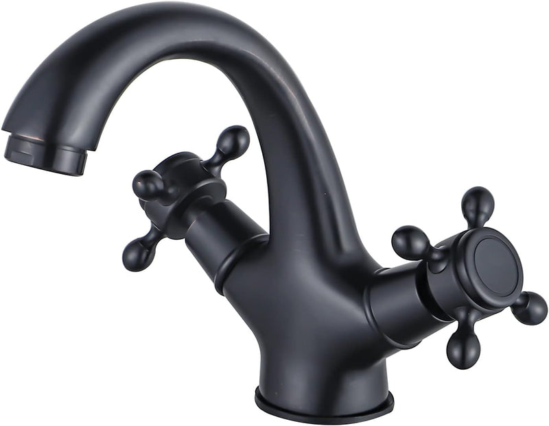 BOAOTX Wasserhahn Bad Schwarz Retro, Waschtischarmatur Antik Messing, Waschbeckenarmatur Zweigriff,