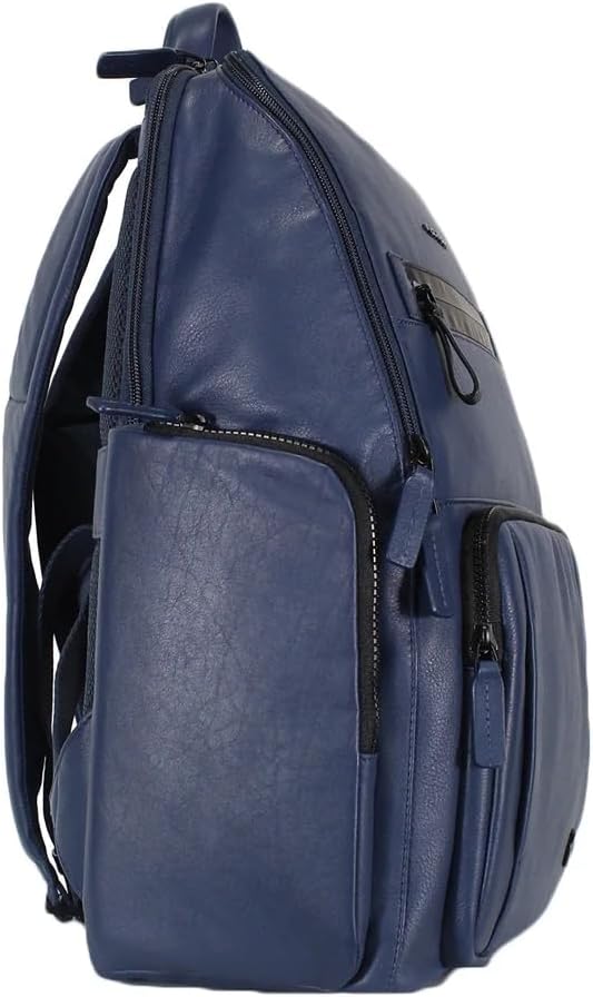 PIQUADRO Grosser Rucksack mit Lederärmeln, blau, 15