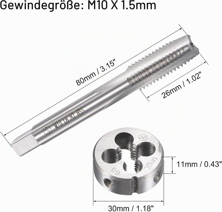 sourcing map M10 x 1,5mm Linksgewindebohrer Matrizengewindebohrer Legierungswerkzeug