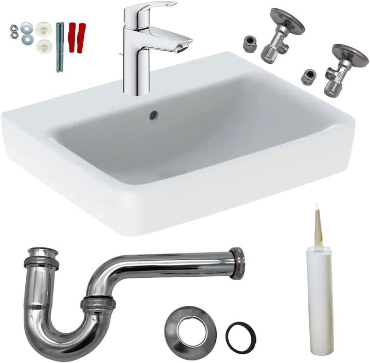 Geberit Waschtisch Waschbecken 65 cm Armatur Siphon Eckventil Komplettset