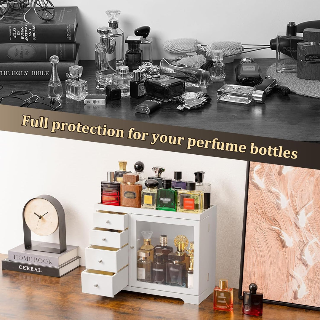 Parfüm Organizer, Holz Herren Parfüm Ständer mit Schublade, Parfüm Regal mit Transparent Sichtbarer