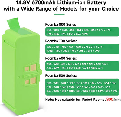 14,8/V 6700mAh Ersatzakku für IRobot Roomba 900/500/600/700/800 Series - Lithium Akku Kompatibel IRo
