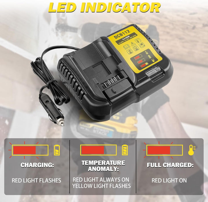 Auto Ladegerät DCB112 für Dewalt Akku, Ersatz für Dewalt 12V 20V und 60V Max Lithium-Ionen-Akku Lade