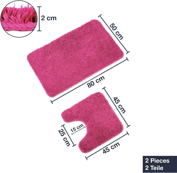 WohnDirect Badematten Set - WC Vorleger (45x45cm), Badematte (50x80cm) - rutschfest waschbar Badezim