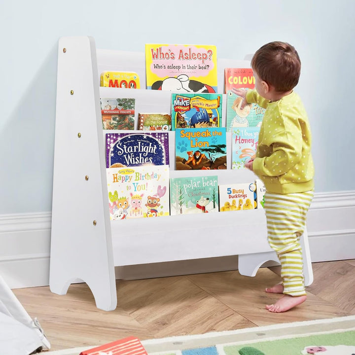 Kinderbücherregal mit Aufbewahrungsfach – Regenbogenfarben Bücherregal aus weicher Leinwand für Kind