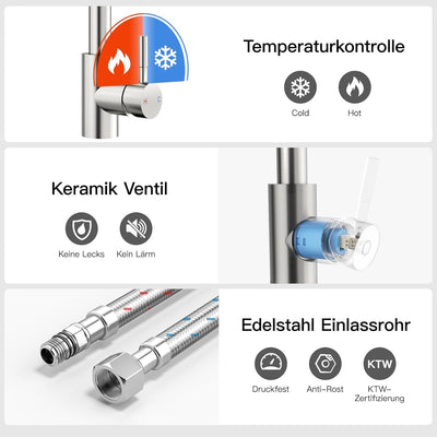 Rainsworth Wasserhahn Küche mit Brause Ausziehbar - Hochdruck Küchenarmatur mit Zwei Wasserstrahlart