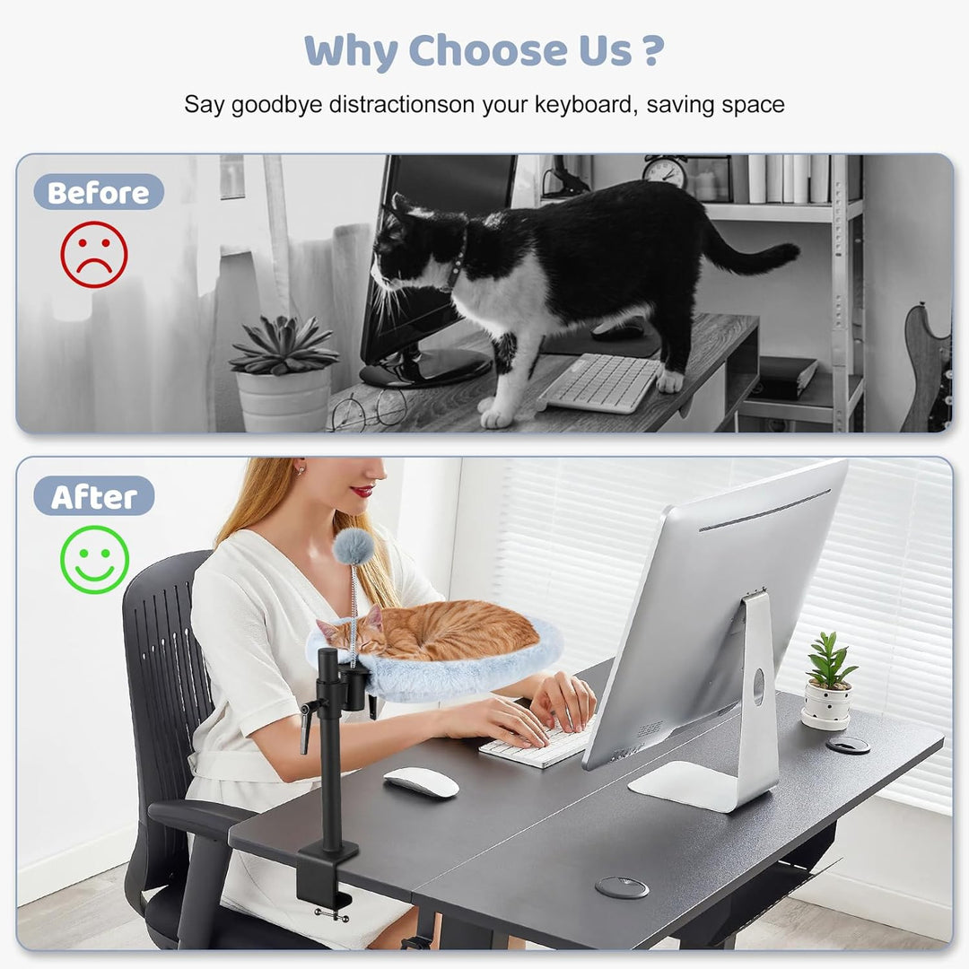 Odoland Katzenbett für Schreibtisch - 360° drehbar & höhenverstellbar, weiches Katzenhängematte mit