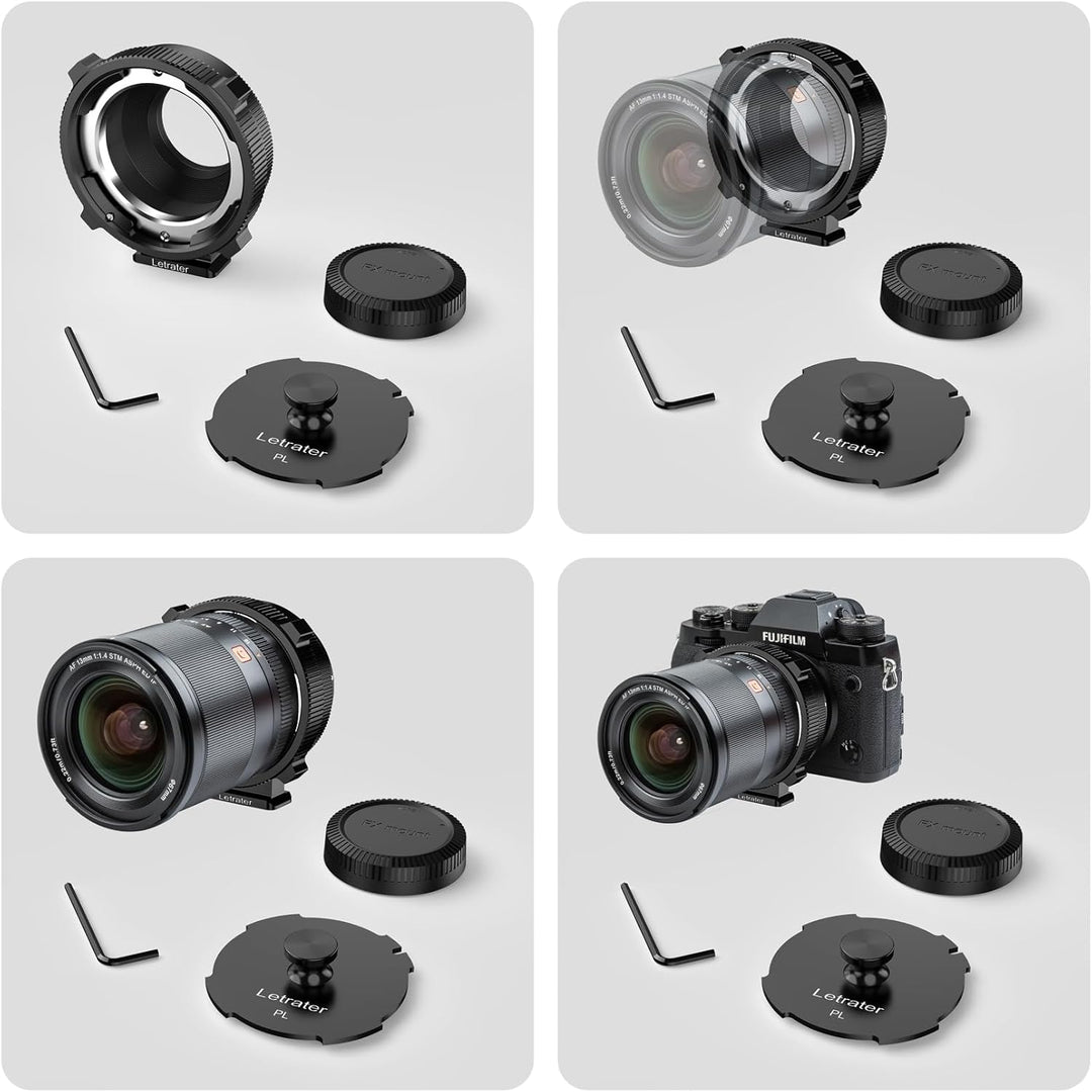 Letrater PL-FX cine Objektivadapter Konverter für Fujifilm X-Mount Kameras X-Pro1, X-E1, Mattschwarz