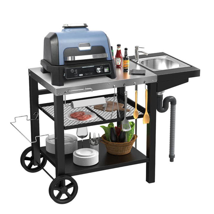GFTIME Grillwagen 107x63x81cm, Grilltish mit Spüle für Ninja woodfire, für Pizzaöfen, grillwagen Out