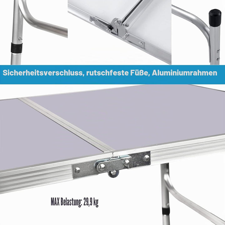 Bowose 90x60cm Klapptisch Gartentisch höhenverstellbar, Aluminium-Camping-Tisch 30KG Kapazität, leic