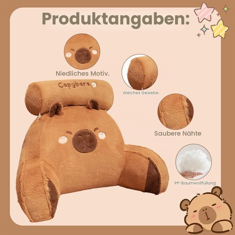 Capybara Lesekissen mit Nacken- und Armstütze, 60x40 cm Capybara Design Ergonomische Rückenstützkiss