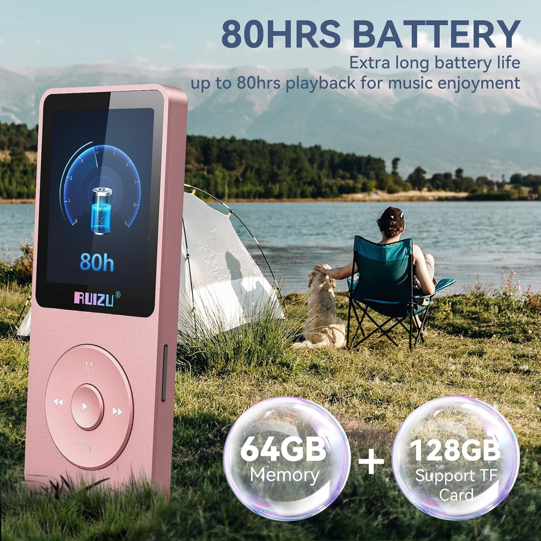 32GB MP3 Player mit Bluetooth 5.3, Ultraleicht (30 Gramm), bis zu 80 Stunden Akkulaufzeit, 1.8-Zoll-