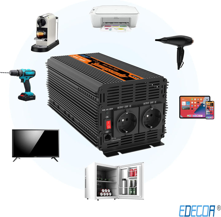 EDECOA Spannungswandler 24v 230v Wechselrichter Reiner Sinus 1500w 24V 230V LCD Konverter 24v auf 23