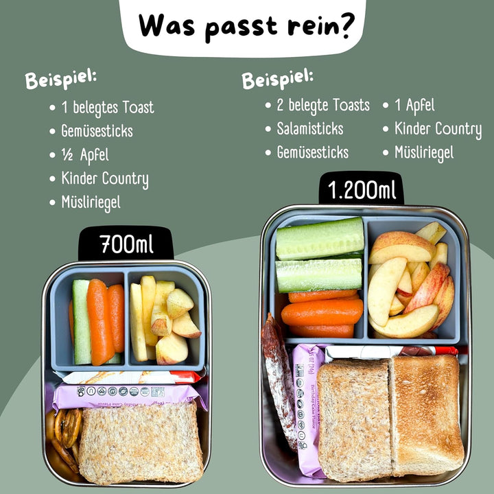 BEARFOOT Edelstahl Brotdose Kinder mit Silikondeckel (Grün, 700 ml) | BPA-frei, auslaufsicher, Brotz