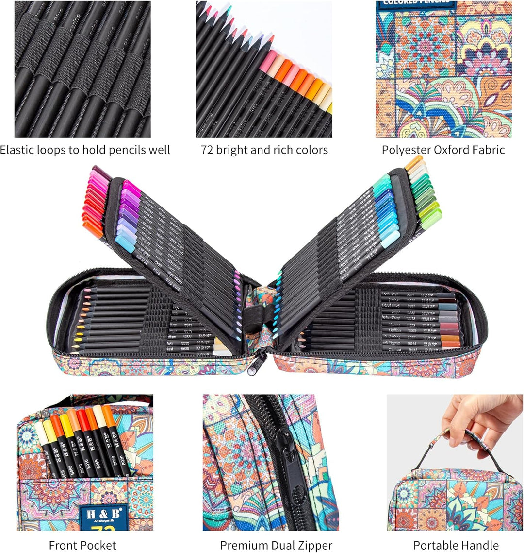 H & B Schwarze Ausgabe Buntstifte mit Malbuch für Erwachsene,72 Buntstifte Set,Malstifte für Erwachs