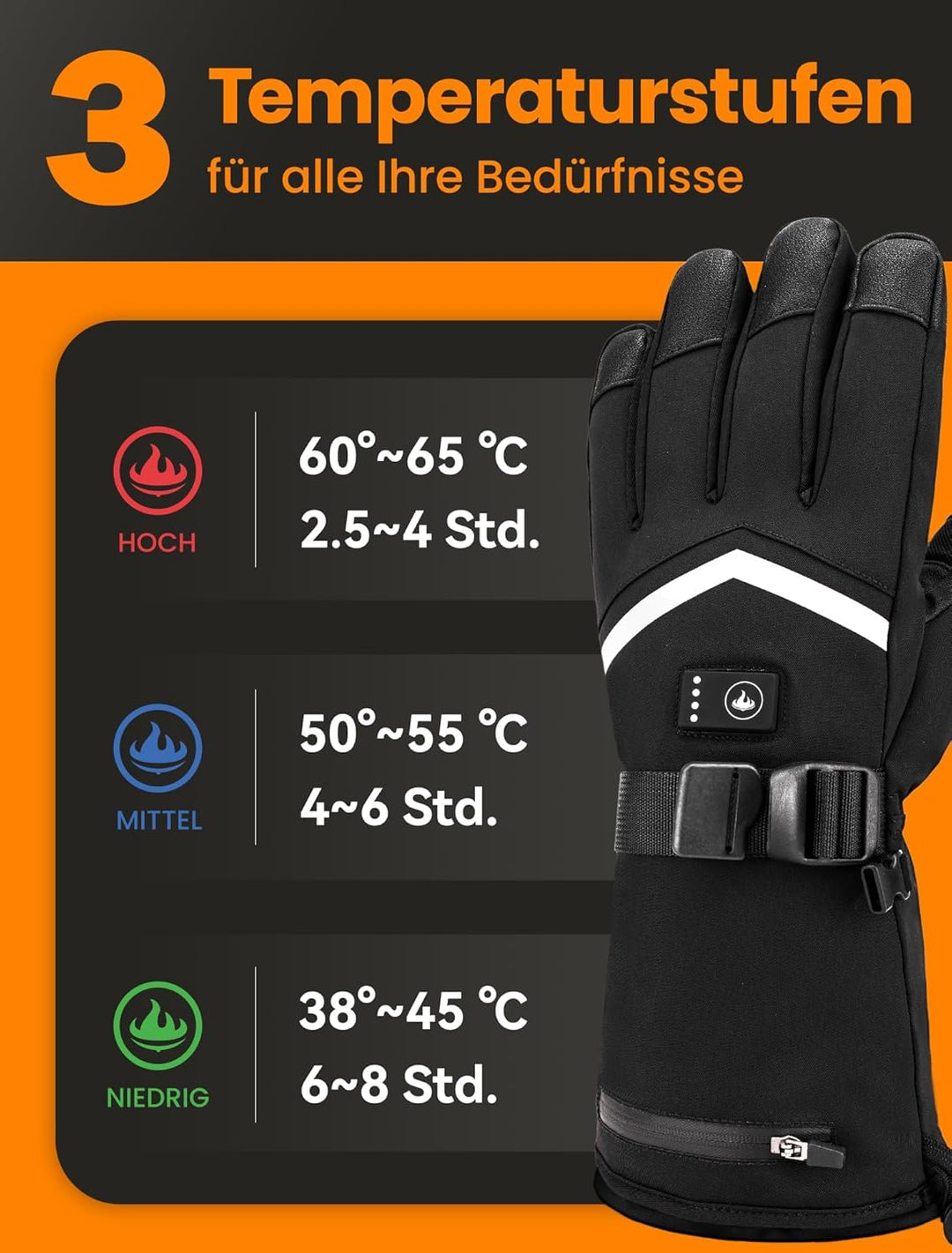 Beheizbare Handschuhe für Herren Damen, Wiederaufladbare Beheizte Handschuhe 3200mAh mit Touchscreen