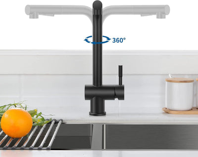 Auralum Niederdruck Armatur Küche Schwarz, Wasserhahn Küche Ausziehbar, Küchenarmatur Edelstahl, Spü