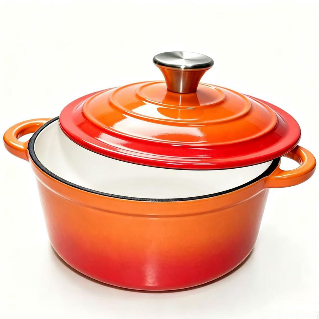 Gusseisen Topf 20cm mit Deckel,Dutch Oven 2L Emaillierter Brotbacktopf zum Brot Backen, Schmortopf I