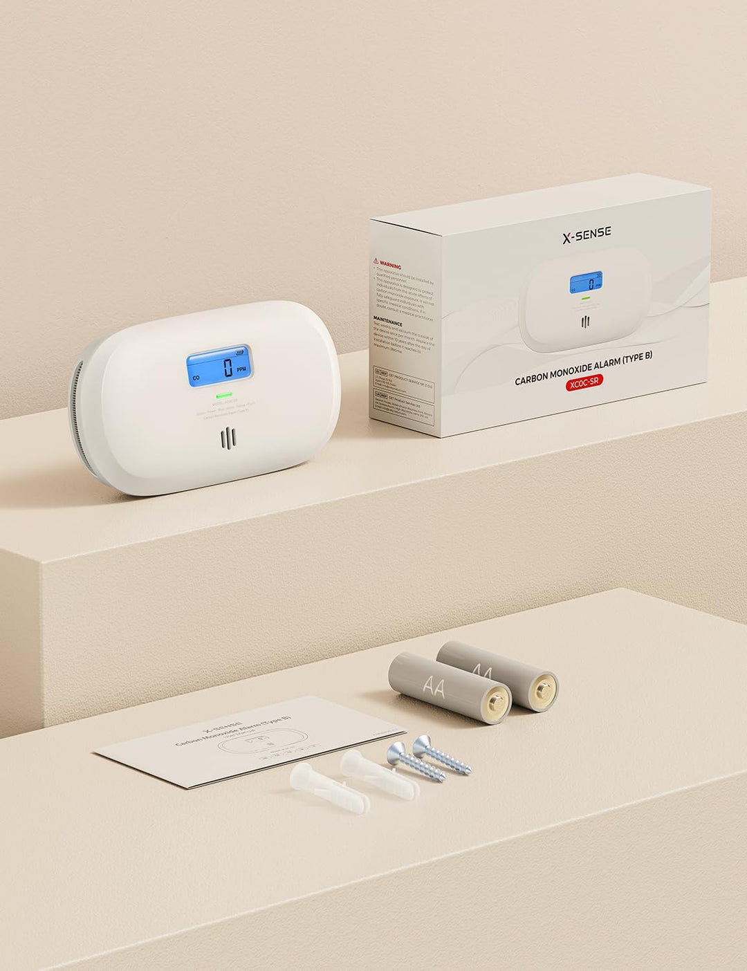 X-Sense Kohlenmonoxid Melder, 10 Jahre Sensor, CO Melder mit austauschbarer Batterie und digitalem D