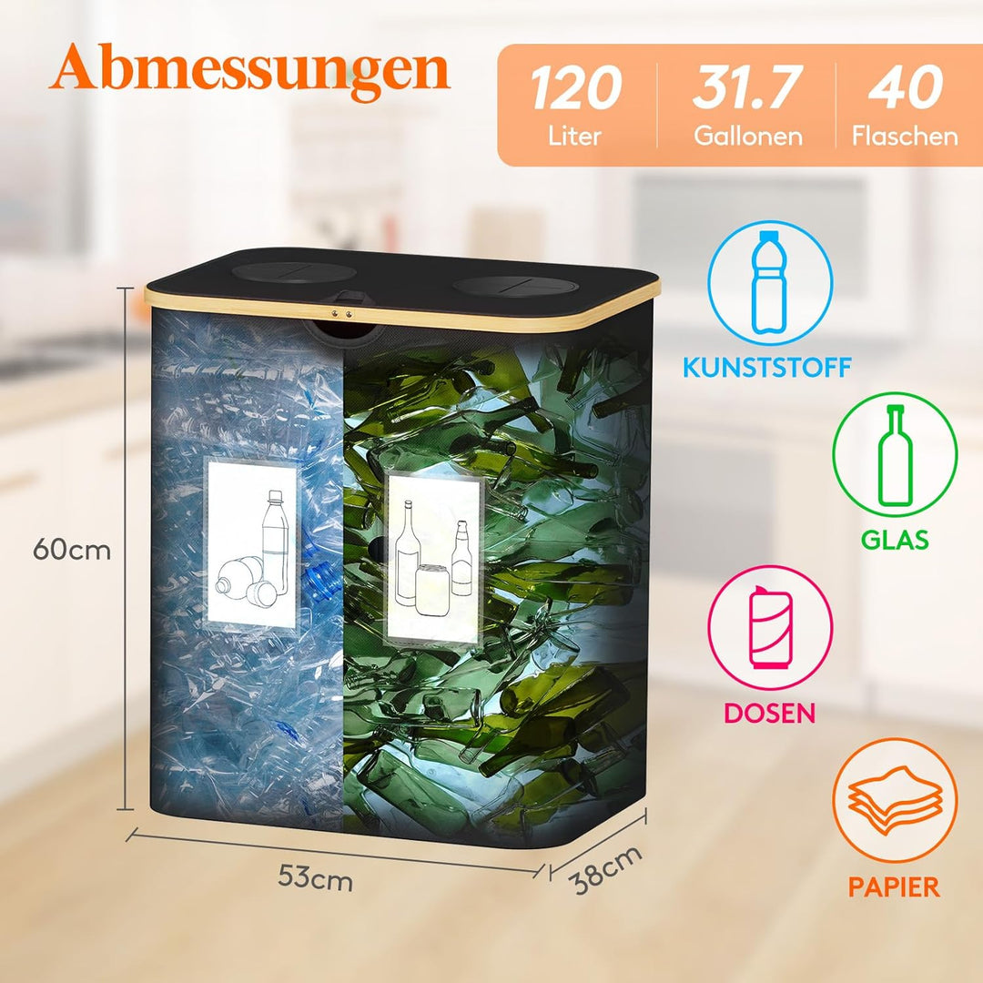 Lifewit 120L Pfandflaschen Sammelbehälter, Flaschen Organizer mit Deckel, Flaschensammler Leergut 2