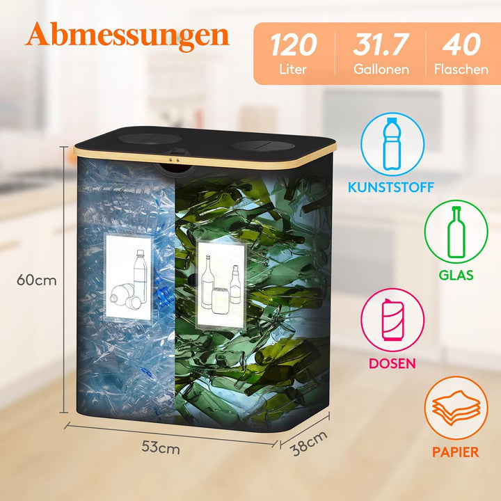Lifewit 120L Pfandflaschen Sammelbehälter, Flaschen Organizer mit Deckel, Flaschensammler Leergut 2