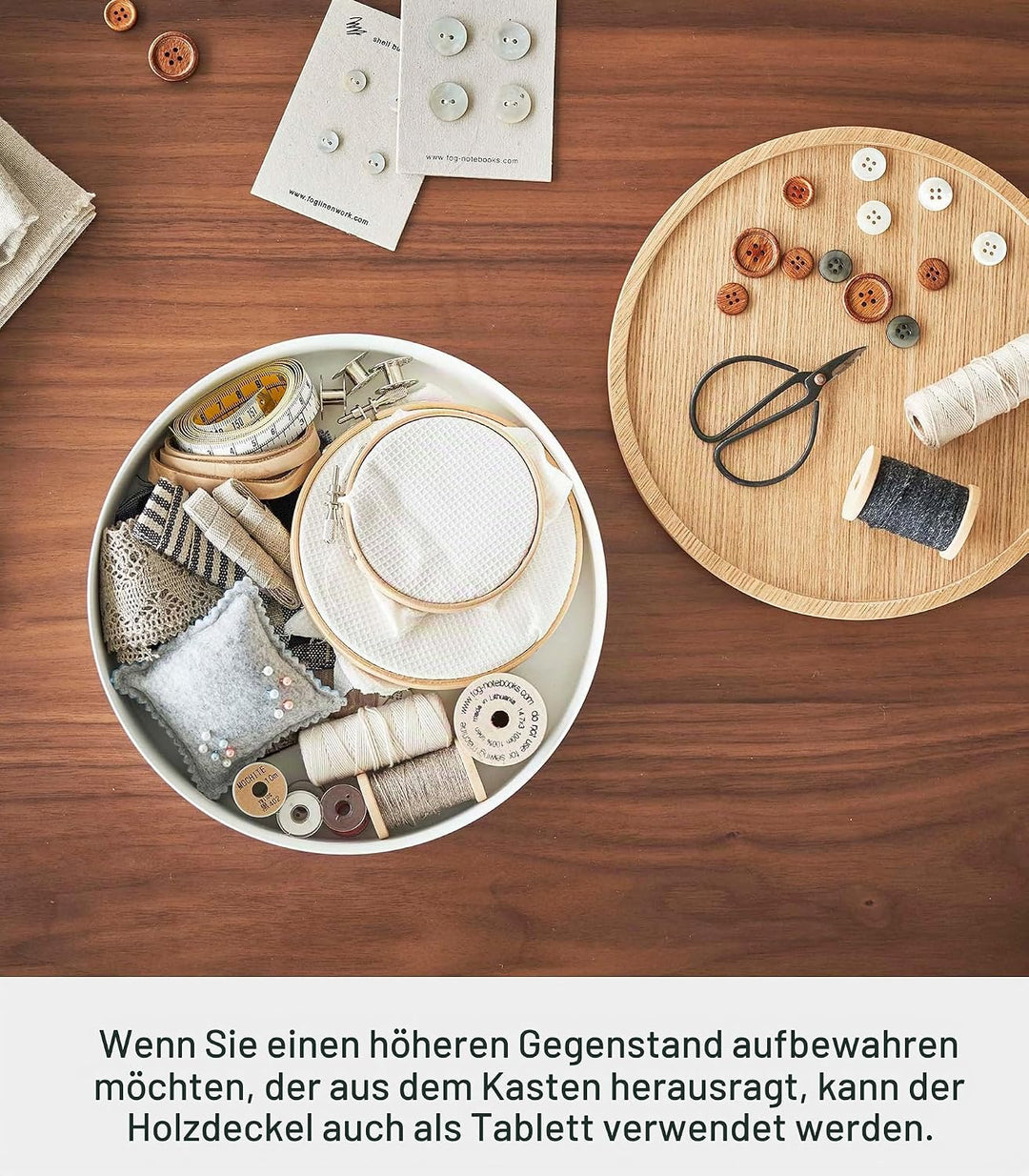 Yamazaki 5801 RIN Aufbewahrungsbehälter mit Deckel, rund, weiss, Stahl/Holz, Minimalistisches Design