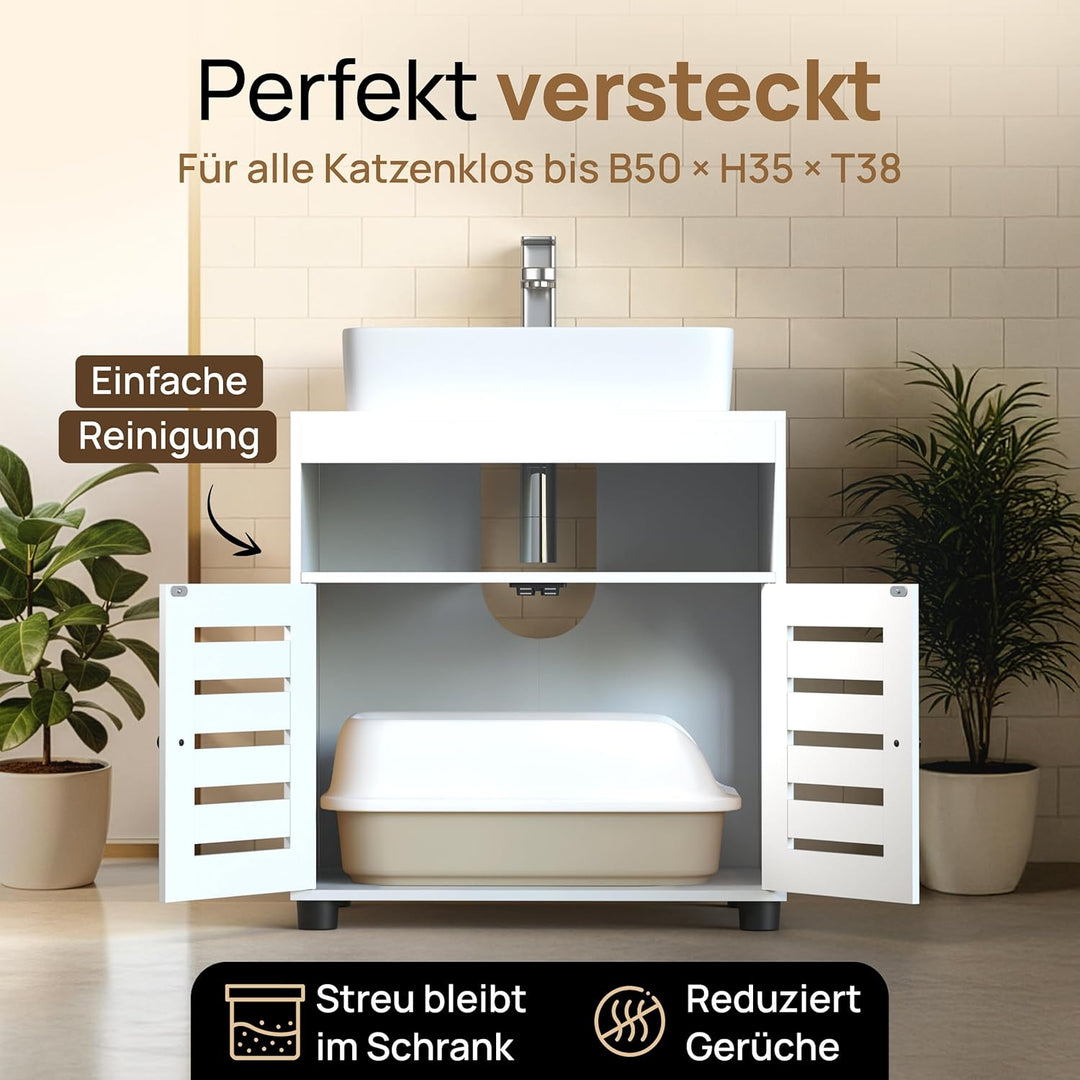 Katzenschrank für Katzenklo – Stilvoller Waschbeckenunterschrank/Katzenmöbel mit flexiblem Einstieg